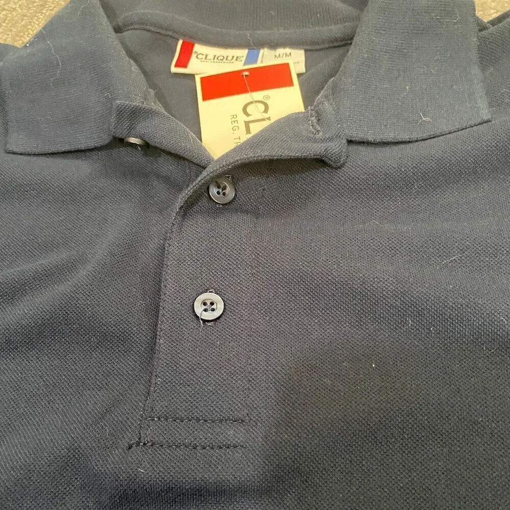 Clique Polo Shirt Men’s M Navy Blue Short Sleeve Golf Scotchguard Protection NWT - Picture 4 of 13